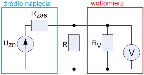 Teraz, by rysunek był zgodny z oznaczeniami zadania, zamieszczam poniżej jeszcze jeden schemat, na którym przeprowadzone zostaną obliczenia: W obliczeniach można pominąć obecność woltomierza.