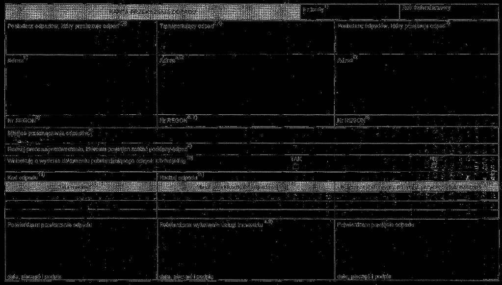 Załącznik 6. Karta przekazania odpadu Objaśnienia: 1) Numer jest nadawany przez posiadacza odpadów, który przekazuje odpad. 2) Podać imię i nazwisko lub nazwę podmiotu.