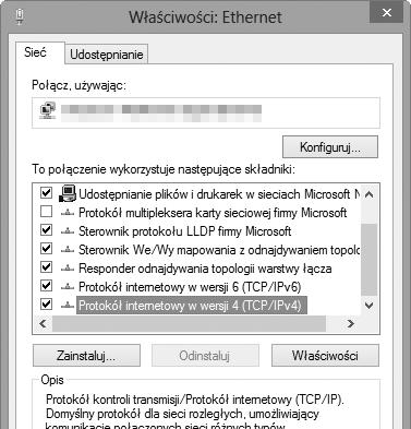 1) lub Połączenie sieci bezprzewodowej (Windows 7) i wybierz Właściwości.