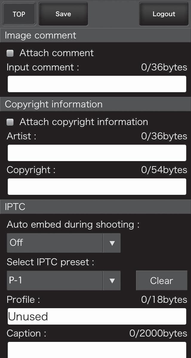 Okno edycji tekstu Dostęp do okna edycji tekstu, służącego do edycji komentarzy do zdjęć oraz informacji o prawach autorskich i informacji IPTC zapisanych w aparacie, można uzyskać, wybierając Edit