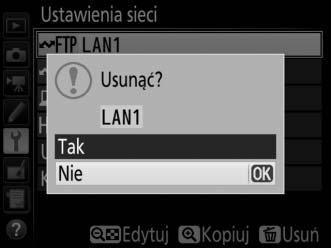 Kopiuj na kartę/z karty Ta opcja jest dostępna tylko dla połączeń z serwerami FTP i HTTP. Wybierz Kopiuj profil z karty, aby skopiować profile z głównego folderu karty pamięci do listy profili.