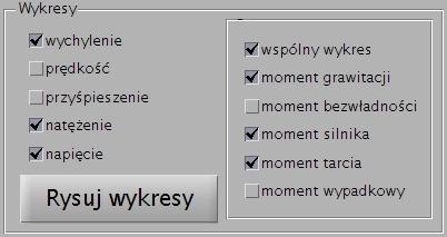 4.3. SYMULACJA CZASU RZECZYWISTEGO Z GUI 51 opcje wykresów parametrów momentów sił oddziałujących na ramię, rysowanie wykresów. Rysunek 4.