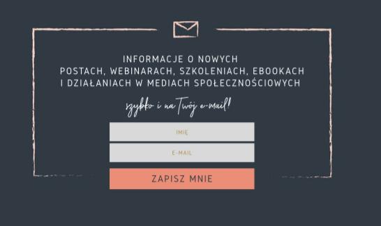 (np. informacje o postach, webinarach, szkoleniach, informacje o promocjach i ofertach). Następnie PONIŻEJ umieść okienko do zapisów.