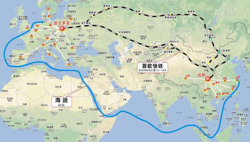 Sichuan), i przejeżdża przez Kazachstan, Rosję i Białoruś, aż dociera do Polski, a konkretnie, do Łodzi, która stała się nowym węzłem komunikacyjnym Europy.