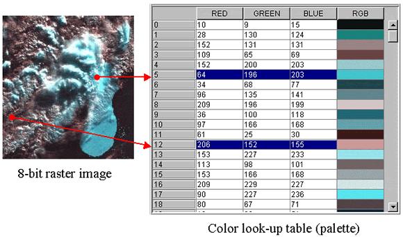 Bitmapa może posiadać kolory indeksowane zamiast konkretnych wartości RGB pikseli, zapisane są tylko identyfikatory kolorów (oszczędność pamięci) powiązanie