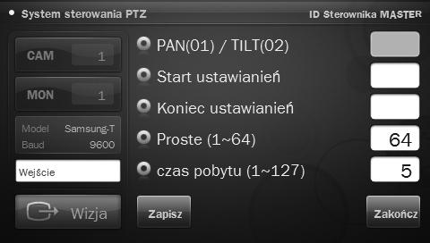 korzystanie z menu Ruch wahadłowy Można przesuwać kamerę pomiędzy dwoma określonymi wcześniej punktami, aby monitorować wybrany obszar. Konfiguracja przesuwu 1.