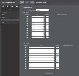 ekran konfiguracji Filtrowanie IP Użytkownik może utworzyć listę adresów IP, z których będzie można uzyskać dostęp do serwera. 1. Z menu Setup wybierz kartę <Sieć ( )>. 2.