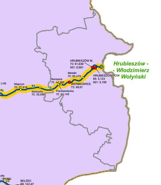 Dziennik Urzędowy Województwa Lubelskiego 38 Poz. 419 3.3. Sieć kolejowa w powiecie Województwo Lubelskie charakteryzuje się średnią gęstością sieci linii kolejowych, wynoszącą 5,6 km linii/100 km 2 powierzchni.