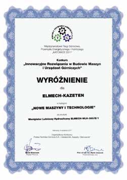 WENTYLATOR LUTNIOWY HYDRAULICZNY ELMECH-WLH-360/Е/1 Zwycięzca w konkursie na Międzynarodowych Targów Górnictwa, Przemysłu Energetycznego i Hutniczego Katowice 2011 w kategorii Nowe maszyny i