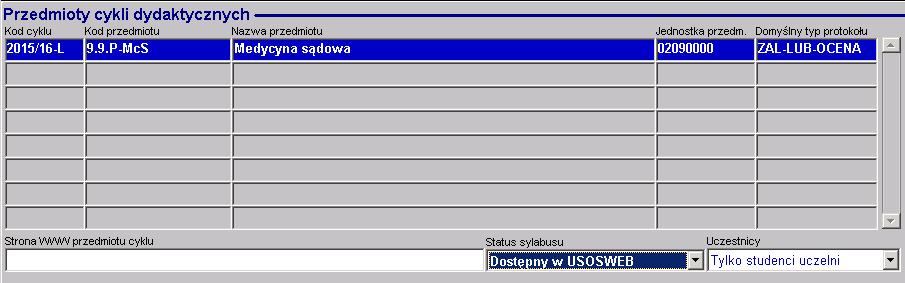 IX Statusy dostępności sylabusu Koordynator przedmiotu ma możliwość ustalenia dostępności sylabusu dla danej grupy osób (Uczestnicy). Zmiana statusu możliwa w systemie USOS.