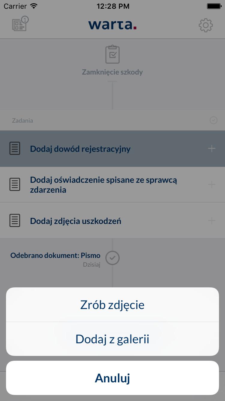 17 Wykonanie zdjęć dokumentu W celu wykonania zdjęć dokumentu należy stuknąć w odpowiednie zadanie na ekranie głównym, a