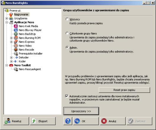 Okno zaawansowane programu Nero BurnRights w systemie Windows XP 3 Okno zaawansowane programu Nero BurnRights w systemie Windows XP Po uruchomieniu Nero BurnRights w systemie Windows XP i kliknięciu