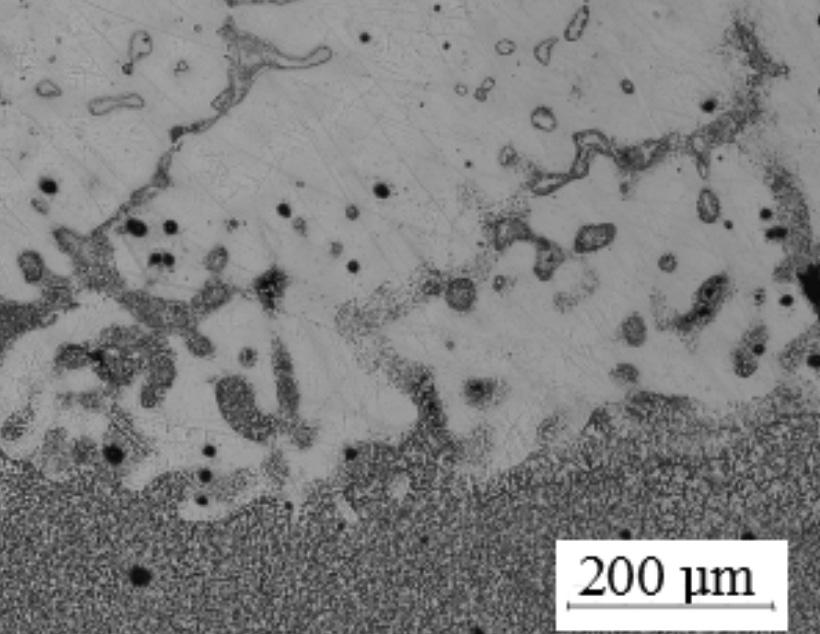 The microstructure of line of fusion with marked points of chemical analysis Rys. 15.