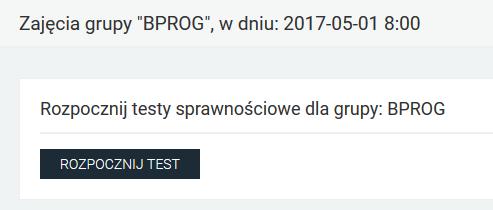 Jeśli na danych zajęciach odbywa się test sprawności, należy kliknąć w zakładkę Testy sprawności, kliknąć przycisk ROZPOCZNIJ TEST a następnie uzupełnić wyniki uczniów.