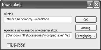 Ćwiczenie 11b Aby dodać nowe polecenie, wybierz typ z listy zarejestrowanych typów plików, kliknij przycisk Zaawansowane, a następnie Nowa.