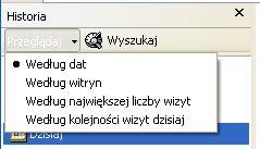 Możesz także przefiltrować elementy paska Historia i wyświetlić jedynie te, które spełniają określone kryteria.