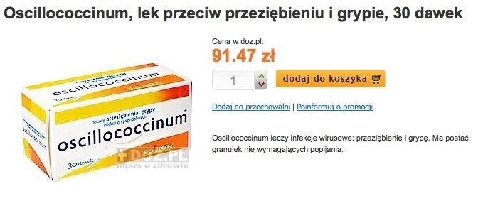 Oscillococinum Ekstrakt wątroby kaczki, rozcieńczenie 1:10 400 Szacowana liczba atomów w całym