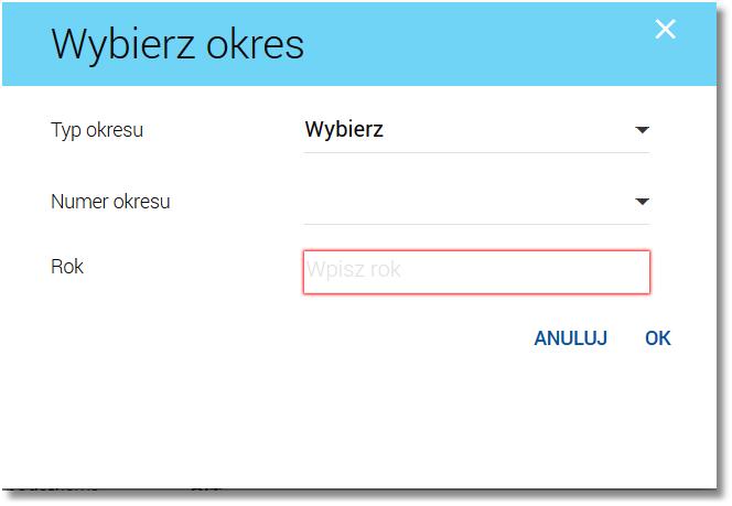 Grupa podatkowa, pole wymagalne, Okres - typ okresu - pole wymagane jeżeli jest wyświetlane, widoczność pola zależy od wyboru symbolu formularza podatkowego.