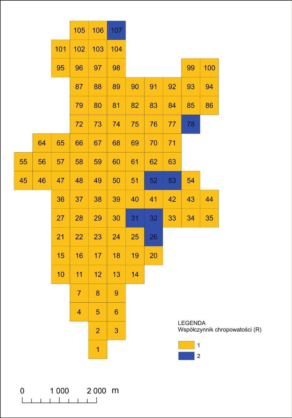 92 Kot R. Ryc. 2 Przestrzenne rozmieszczenie wartości współczynnika chropowatości (R) w zlewni reprezentatywnej Strugi Toruńskiej Fig.