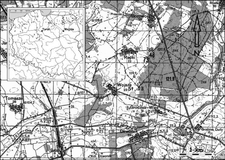 260 Artur Kurpiewski Fig. 1. Wojsze, Ostrołęka district, the location of Site 13. A map to a scale of 1:50000 (by A. Kurpiewski) versity, under the academic supervision of Prof. Mariusz Mielczarek.