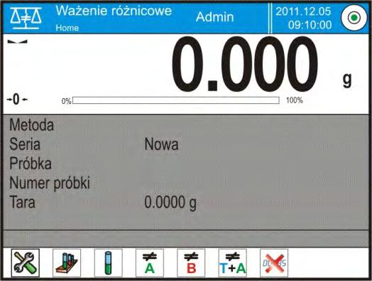 25.4. Przykład realizacji procesu ważenia różnicowego Po uruchomieniu funkcji WAŻENIE RÓŻNICOWE należy: wybrać informacje jakie mają być wyświetlane na wyświetlaczu wybrać odpowiednie przyciski