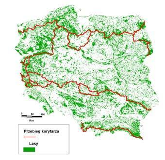 Główne korytarze ekologiczne w Polsce odzwierciedlające