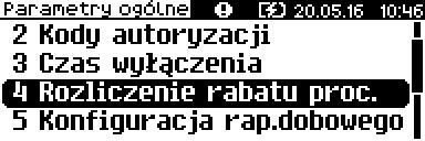 Parametry ogólne - Rozliczanie rabatu procentowego Ta funkcja umożliwia wybór sposobu obliczania rabatu/narzutu procentowego (od kwoty po rabacie/od kwoty rabatu).