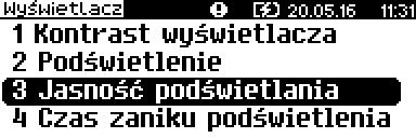 Aby określić to ustawienie, należy: Klawiszami i wybrać pozycję Podświetlenie i zatwierdzić wybór klawiszem.