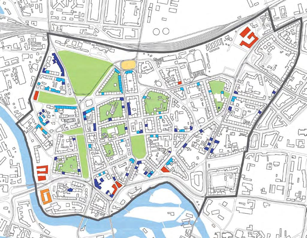 Nadodrze Działania rewaloryzacji i zagospodarowania w latach 2007-2013 parki i zieleńce wnętrza kwartałów inwestycje komunikacyjne 4 kamienice: remonty zrealizowane kamienice: remonty