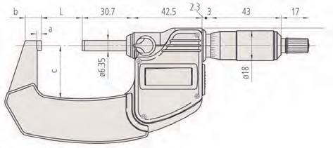 tylko dla 0-25mm, 25-50mm Rozdzielczość 0,001 mm Skale Bęben i tuleja matowo chromowane, ø 18 mm Płaskość 0,3 μm Równoległość 1 μm dla modeli do 50 mm 2 μm dla modeli do 100 mm