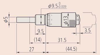 konstrukcja, o zakresie pomiarowym 13 mm 148-104 148-103 148-121 148-120 148-103 Nr Zakres ø tulei Tuleja Końcówka wrzeciona Cechy specjalne Waga g Grubość uchwytu pod nakrętkę Cena mm 148-104 0-13