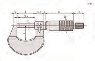 modeli 0 do 75 mm 3 μm dla modeli 75-100 mm Powierzchnie Z węglika spiekanego, docierane Kabłąk Emaliowany Wrzeciono Skok gwintu 0,5 mm, z blokadą, ø 6,35 mm