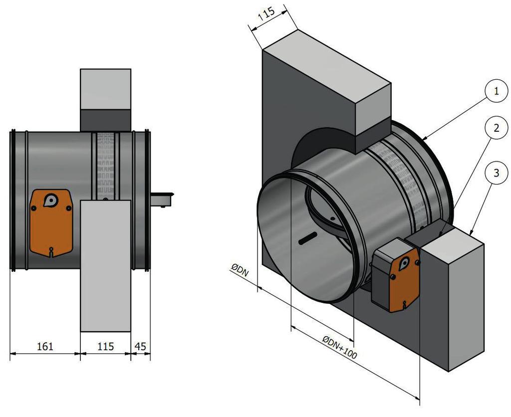 Technical documentation (1) FDA-12-M fire damper; (2) Concrete, mortar, fire-resistant gypsum; (3) Concrete wall, made of solid bricks, made of cellular concrete blocks; Assembly in the ceiling Fig.