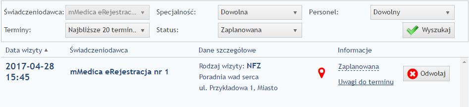 6. Moje konto 32 Rys. 50. Zarezerwowany termin bez przypisanego personelu brak opcji zmiany terminu rezerwacji 6.4.