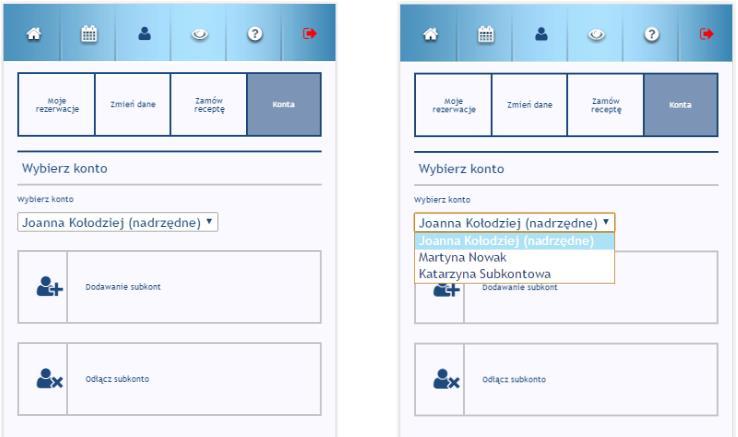 6. Moje konto 36 Przełączanie się pomiędzy kontami następuje poprzez naciśnięcie na wybranego użytkownika, które wywoła otwarcie okna przełączania konta.