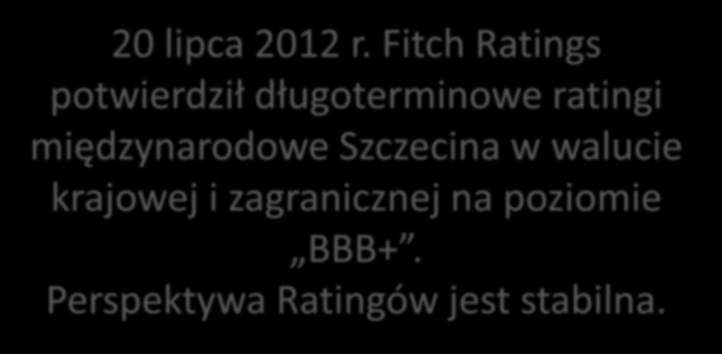 RATING MIASTA BUDŻET MIASTA SZCZECIN 20 lipca 2012 r.