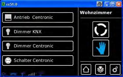 Obsługa aktorów ściemniających za pomocą urządzenia B-Tronic CentralControl Wcisnąć przycisk Mój dom. Na ekranie Mój dom wybrać pomieszczenie, którego elementy mają być obsługiwane.