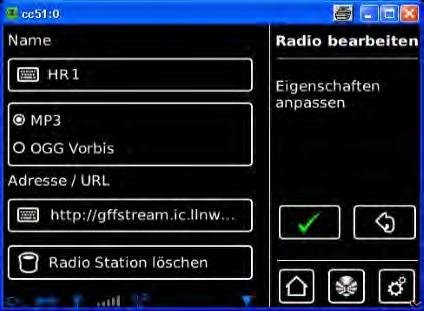 6 Wcisnąć przycisk Usuń stację radiową. 7 Wciśnięcie zielonego haczyka powoduje usunięcie stacji i wyjście z menu. Stacja nie jest już dostępna na liście stacji radiowych.