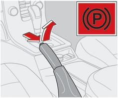 02 Wskaźniki, przełączniki i urządzenia sterujące Hamulec postojowy, gniazdo elektryczne 02 Hamulec postojowy (hamulec ręczny) Parkując samochód należy zawsze ustawić dźwignię zmiany biegów w