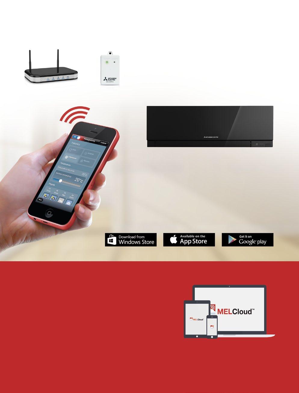 Router Adapter MELCloud to system nowej generacji zapewniający użytkownikowi zdalne sterowanie klimatyzatorami marki Mitsubishi Electric z dowolnego miejsca na świecie za pomocą internetu.
