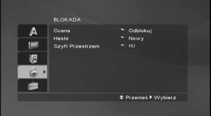 Czynności wstępne - odtwarzacz DVD (cd.) BLOKADA Ocena DVD Filmy na płytach DVD zawierają często sceny przeznaczone wyłącznie dla osób dorosłych.