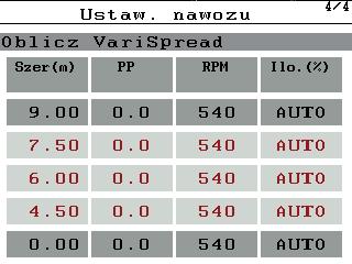 Obsługa QUANTRON-Guide 4 4.2.3 Ustawianie sekcji (tylko AXIS) 1. W sterowniku QUANTRON-E2/A wywołać menu Oblicz. VariSpread.