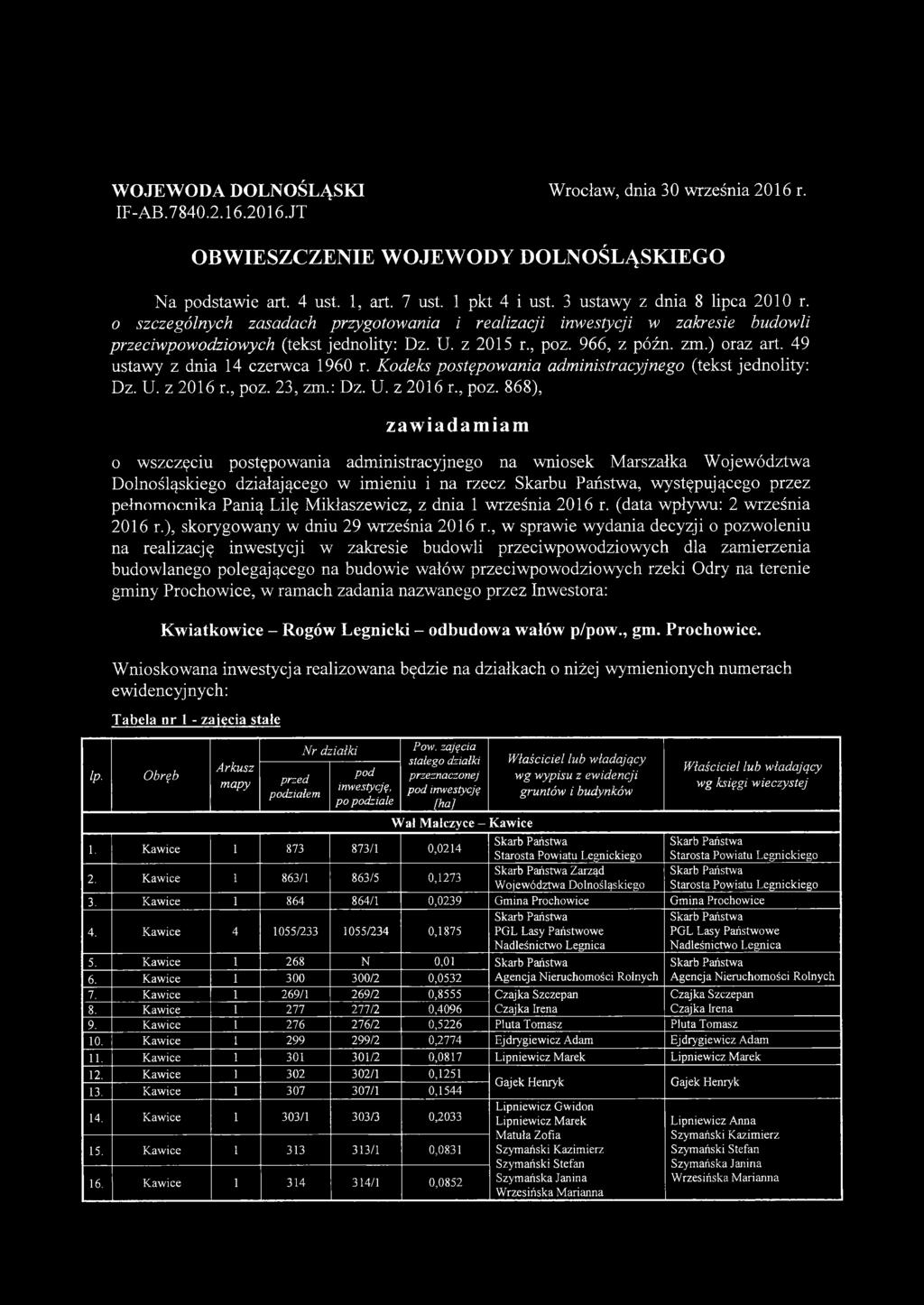 ) oraz art. 49 ustawy z dnia 14 czerwca 1960 r. Kodeks postępowania administracyjnego (tekst jednolity: Dz. U. z 2016 r., poz.