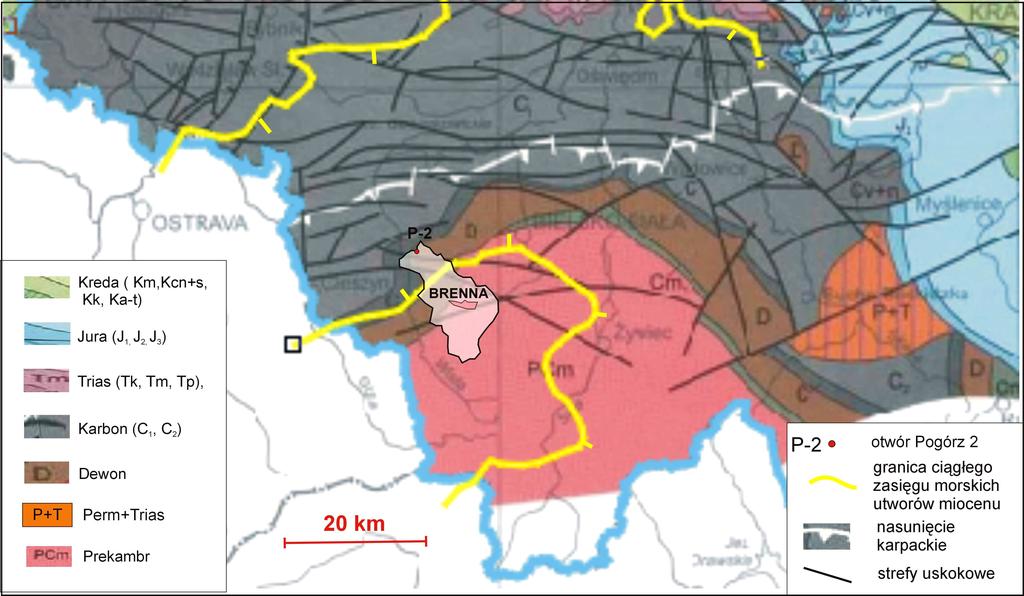 Ryc. 2.4.1. PłoŜenie gminy na tle rozmieszczenia zbiorników wód podziemnych i głębokich otworów wg (Dadlez i inni 2000) Zbiornik mioceński o miąŝszości do 500 m w północnej części gminy (ryc. 2.3.