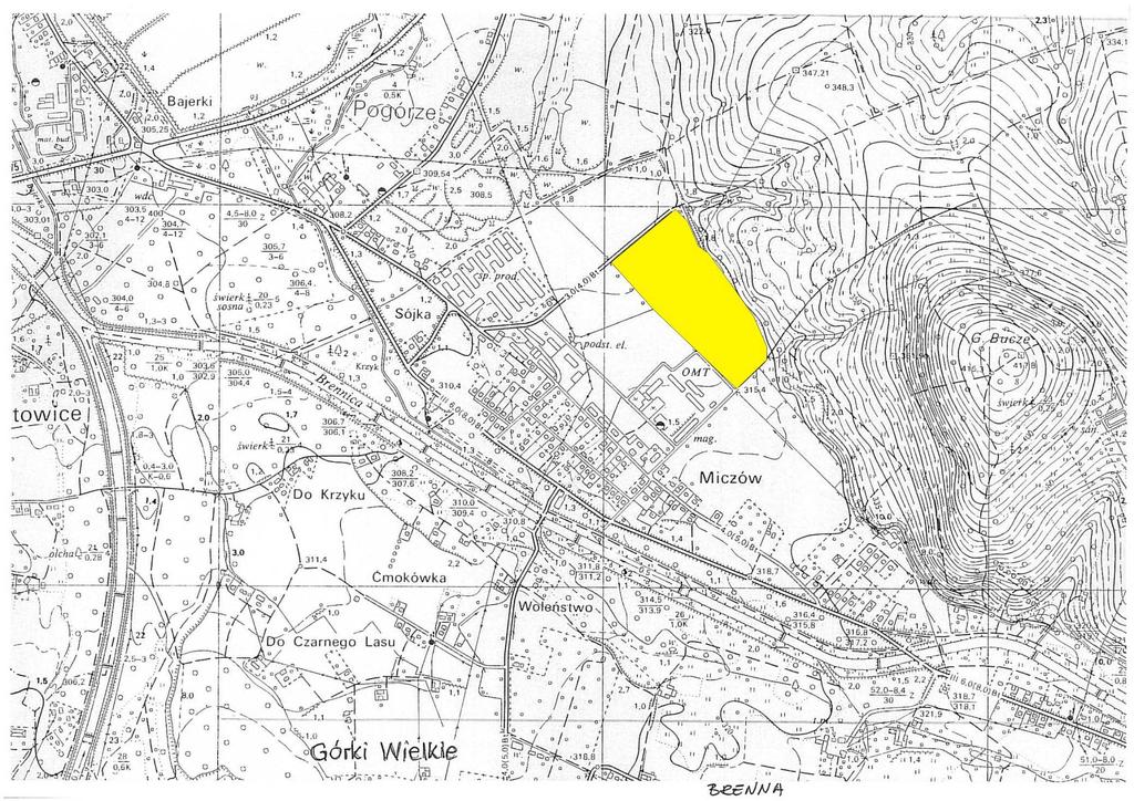 Ryc. 2.2.2. Lokalizacja obszaru projektowanych prac geologicznych przedstawiono na mapie topograficznej 2.3.