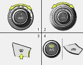 Cechy samochodu Hyundai 4 Odszranianie zewnętrznej powierzchni przedniej szyby 1. Ustawić najwyższą prędkość obrotową wentylatora (skrajne prawe położenie pokrętła). 2. Ustawić najwyższą temperaturę.