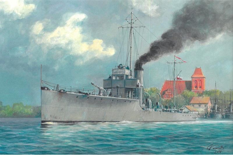 ORP "Piorun" podczas pościgu za pancernikiem Bismark. Niszczyciel typu N, służył pod polską banderą w latach 1940-1946. NR 22, karta pocztowa, Adam Werka.