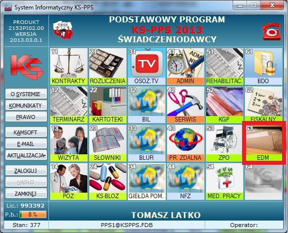 Uruchomienie modułu EDM Dostęp do modułu EDM mają wyłącznie operatorzy posiadający ważne certyfikaty do elektronicznego