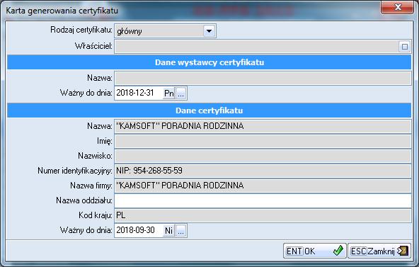 Aby zakończyć proces tworzenia certyfikatu głównego należy podać hasło autoryzacyjne, które uniemożliwi dostęp do certyfikatów osobom nieupoważnionym.