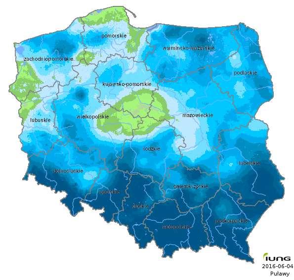 Technologia hydrożelowa w racjonalnym gospodarowaniu zasobami wody Źródło: Klimatyczny Bilans Wodny (KBW) Rok: 2016; okres: 01 (1.IV - 31.